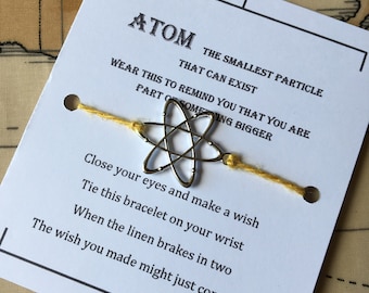 Atom Wish bracelet, wish bracelet, linen charm bracelet, make a wish bracelet, lucky charm bracelet, zero waste.