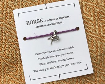 Horse Wish bracelet, linen charm bracelet, make a wish bracelet, lucky charm bracelet, zero waste.