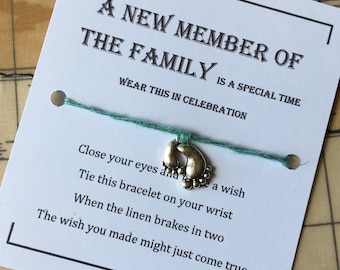 New family member Wish bracelet, baby wish bracelet, linen charm bracelet, make a wish bracelet, lucky charm bracelet, zero waste.