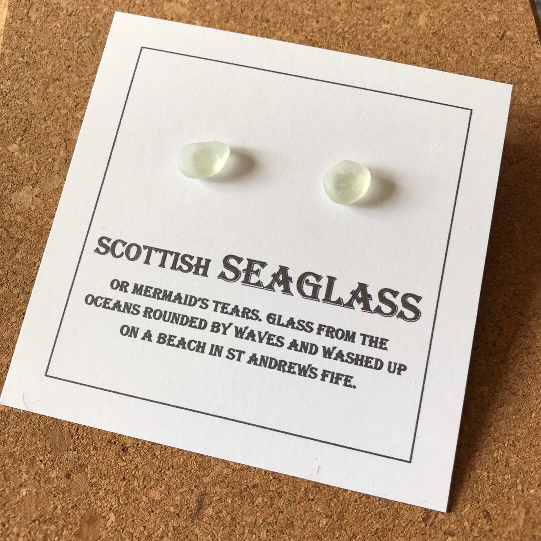 Silver Stud Scottish white Sea Glass earrings