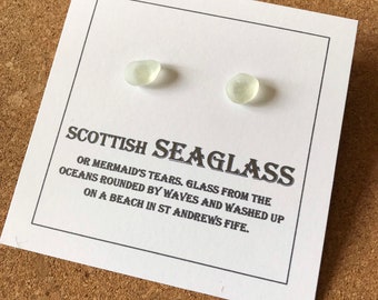Silver Stud Scottish white Sea Glass earrings