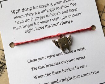 Tooth fairy face Wish bracelet, linen charm bracelet, make a wish bracelet, lucky charm bracelet, zero waste.