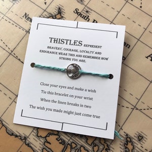 Thistle Wish bracelet, linen charm bracelet, make a wish bracelet, lucky charm bracelet, zero waste.
