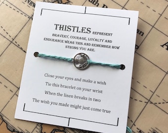 Thistle Wish bracelet, linen charm bracelet, make a wish bracelet, lucky charm bracelet, zero waste.