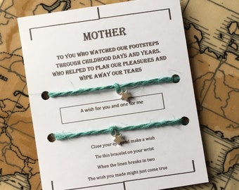 Mother 2x Star Wish bracelets , linen charm bracelet, make a wish bracelet, lucky charm bracelet, zero waste.
