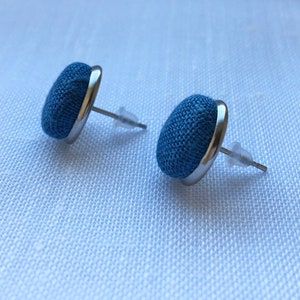 Natural Hand Dyed Linen Button Earring