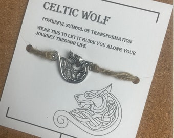 Celtic wolf slider bracelet, linen charm bracelet,charm bracelet, zero waste.