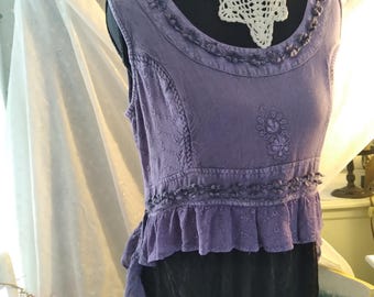 Upcycled Purple Dress with Black Lace, Shabby Chic Ladies Fashion