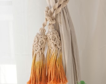 Handmade Cotton Curtain Tie Backs, Set of 2 Macrame Curtain Tiebacks