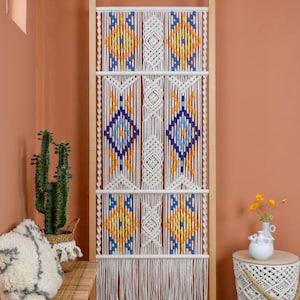 Handmade Macrame Room Dividers, Privacy Screen with Diamond Pattern