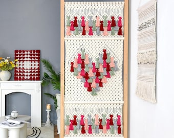 Room Divider Panels, Macrame Wall Partition with Heart Pattern, Boho  Privacy Screen