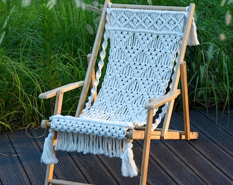 Lounge Chair,Macrame Chaise Lounge,Outdoor Seat