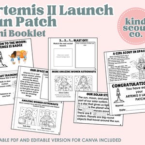 Cuaderno de actividades de lanzamiento de Artemis II, imprimible para tropas Daisy y Brownie, parche Scout, Girl Scouts imagen 3