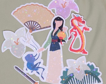 Mulan-inspirerade klistermärken holografiska vattentåliga