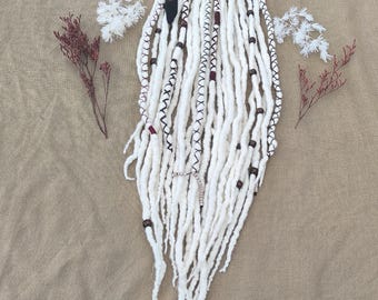 Wooldreads Dreadlocks white with wooden beads Wooldreadlocks Dreadextensions 55 cm Locs 20 Double-End Dreads handmade