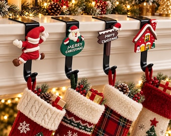 Christmas Stocking Hooks, Santa Mantel Stocking Holder, Holiday Fireplace Hanger, Christmas Decor, Stocking Hanger Gift
