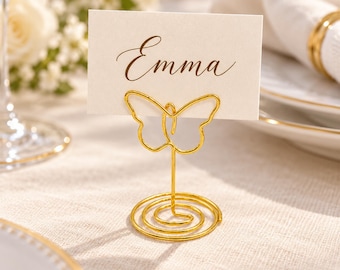 Gold Butterfly Place Card Holder, Metal Wedding Table Decor, Seating Card Stand, Bridal Shower & Birthday Party Favor