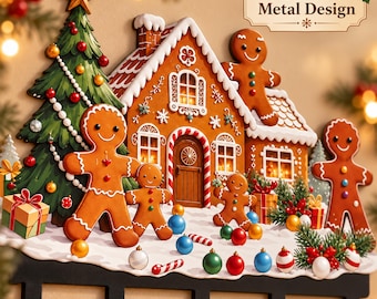 Cabide de parede em formato de casinha de gengibre natalina, porta-chaves de metal com 5 ganchos, decoração festiva de parede para as festas de fim de ano, decoração natalina para a entrada.