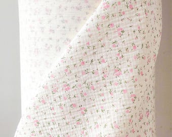 Floral Muslin Fabric - Soft Cotton Double Gauze, Baby Clothing - Pink Floral