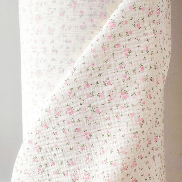 Floral Muslin Fabric - Soft Cotton Double Gauze, Baby Clothing - Pink Floral