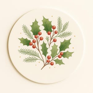 round placemat set of 4 15 inch fabric linen style table placemats holiday holly berry pine greenery winter christmas kitchen table mats