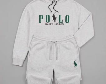 Tuta da uomo grigia con polo, felpa con cappuccio, pantaloni da jogging, tuta sportiva, stile streetwear, regalo per lui