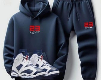 Men's Sweatsuit 23 Legend Match Jordan 6 White Midnight Navy Blue Hoodie Joggers