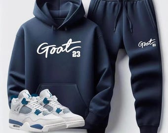 Mens Navy Blue Sweatsuit Hoodie Joggers Set To Match Air Jordan 4 Military Blue