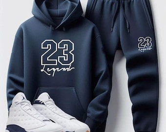 Men's Premium Sweatsuit 23 Legend Hoodie Joggers Matches Jordan 13 Midnight Navy