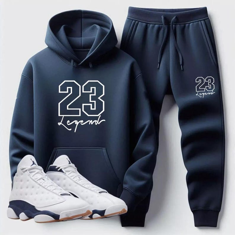 Men's Premium Sweatsuit 23 Legend Hoodie Joggers Matches Jordan 13 Midnight Navy
