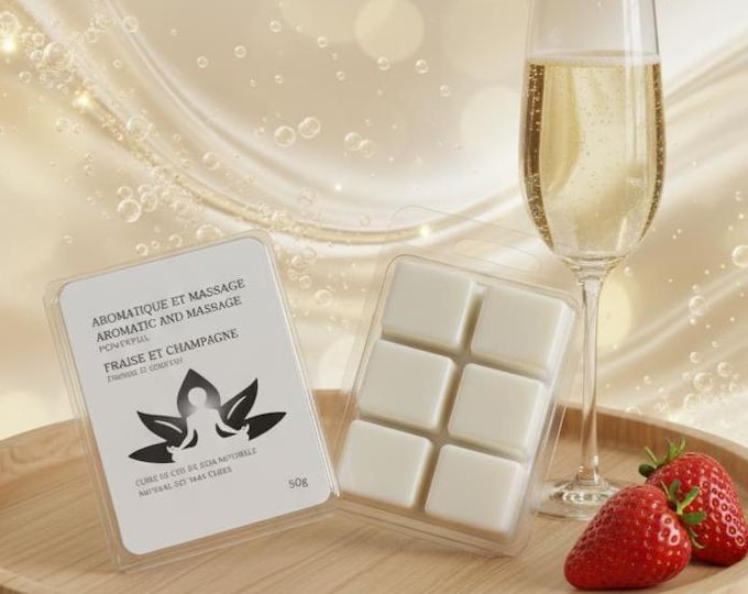 Natural soy wax cubes, strawberry and champagne, for professional spa massages, energy and comfort. 50g