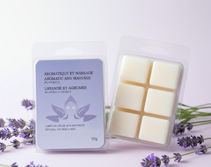 Natural soy wax cubes, lavender and citrus scent, professional massage, ideal for relaxation, anti-inflammatory and antiseptic properties.