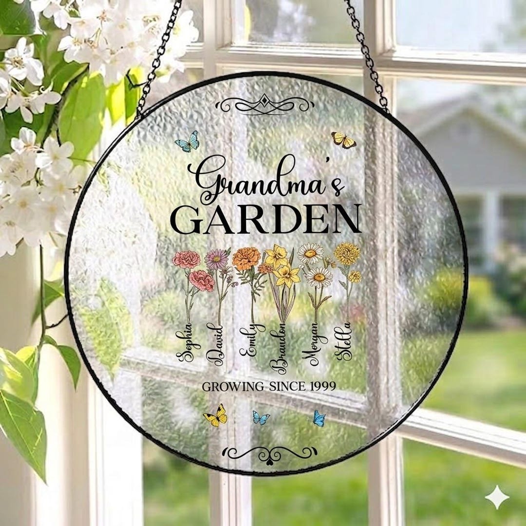 Personalized Grandma's Garden Stained Glass Suncatcher, Custom Birth ...