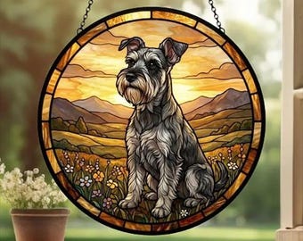 Custom Miniature Schnauzer dog Stained Glass Suncatcher,  Pet Lover Gift, Housewarming Gift, Window Hangings