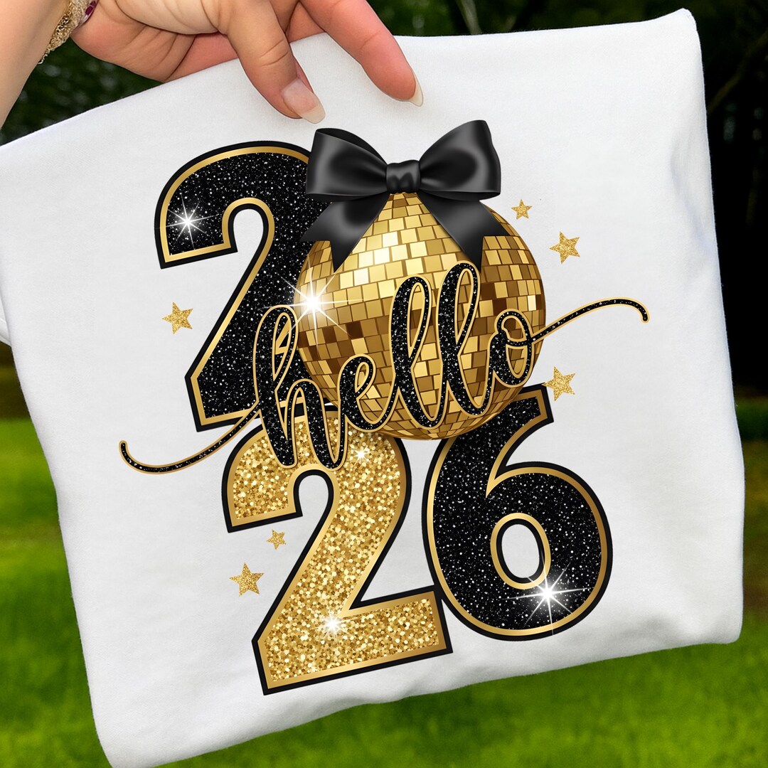 Hello 2026 Happy New Year Clipart, Gold Glitter Disco Ball PNG, Black ...