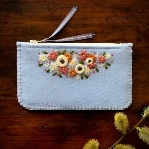 Wool Felt Coin Purse Wallet ø Small MakeUp Bag ø Hand Embroidered ø Personalised Gift ø LoftFullOfGoodies image 1