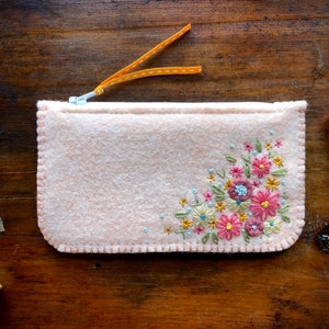 Wool Felt Coin Purse Wallet ø Small MakeUp Bag ø Hand Embroidered ø Personalised Gift ø LoftFullOfGoodies image 1