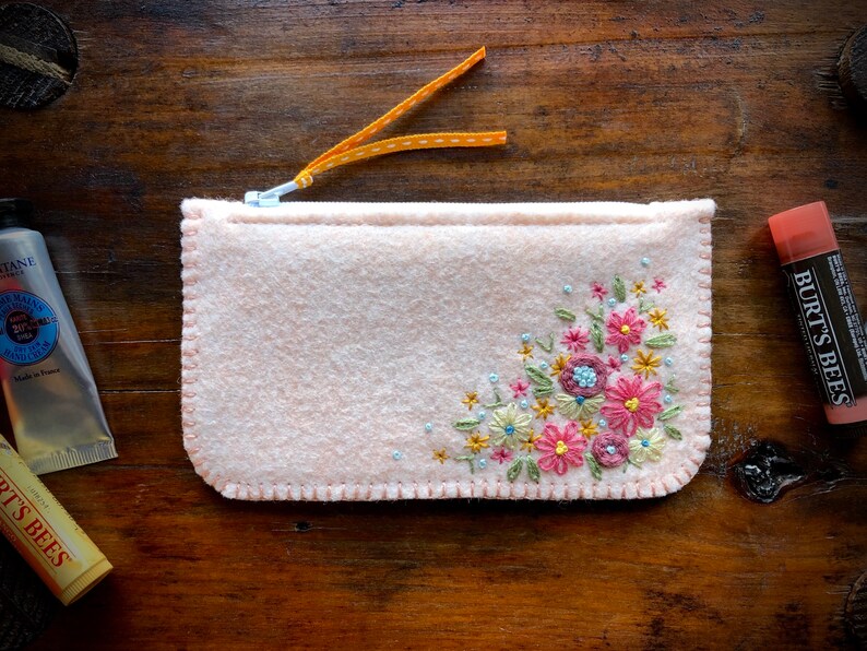 Wool Felt Coin Purse Wallet ø Small MakeUp Bag ø Hand Embroidered ø Personalised Gift ø LoftFullOfGoodies image 1