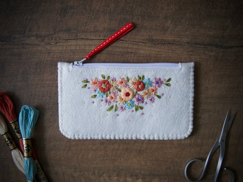 Wool Felt Coin Purse Wallet ø Small MakeUp Bag ø Hand Embroidered ø Personalised Gift ø LoftFullOfGoodies image 8