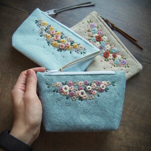 Wool Felt Pouch Purse Wallet ø MakeUp Bag ø Hand Embroidered ø Personalised Gift ø LoftFullOfGoodies image 3