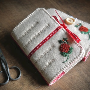 Wool Felt Needle Book Case Organizer Sewing Kit ø Mock Strawberry ø LoftFullOfGoodies