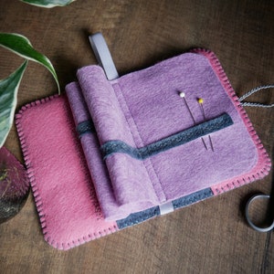 Wool Felt Needle Book Case Organizer Sewing Kit ø Think Pink ø LoftFullOfGoodies image 1