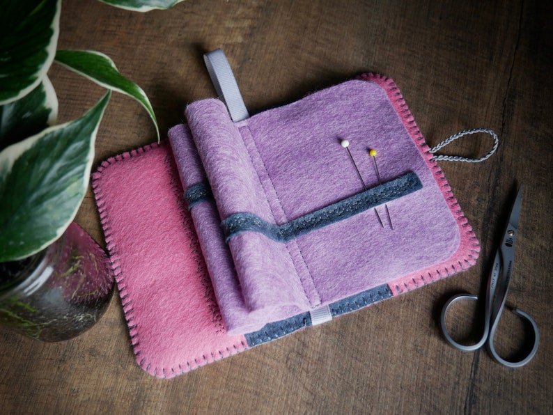 Wool Felt Needle Book Case Organizer Sewing Kit ø Think Pink ø LoftFullOfGoodies image 1