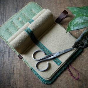 Wool Felt Needle Book Case Organizer Sewing Kit ø Deep Dark Wood ø LoftFullOfGoodies image 3