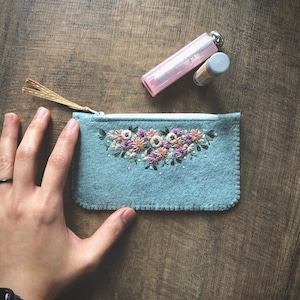 Wool Felt Coin Purse Wallet ø Small MakeUp Bag ø Hand Embroidered ø Personalised Gift ø LoftFullOfGoodies image 2