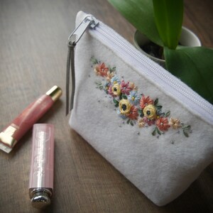 Wool Felt Pouch Purse Wallet ø MakeUp Bag ø Hand Embroidered ø Personalised Gift ø LoftFullOfGoodies image 5