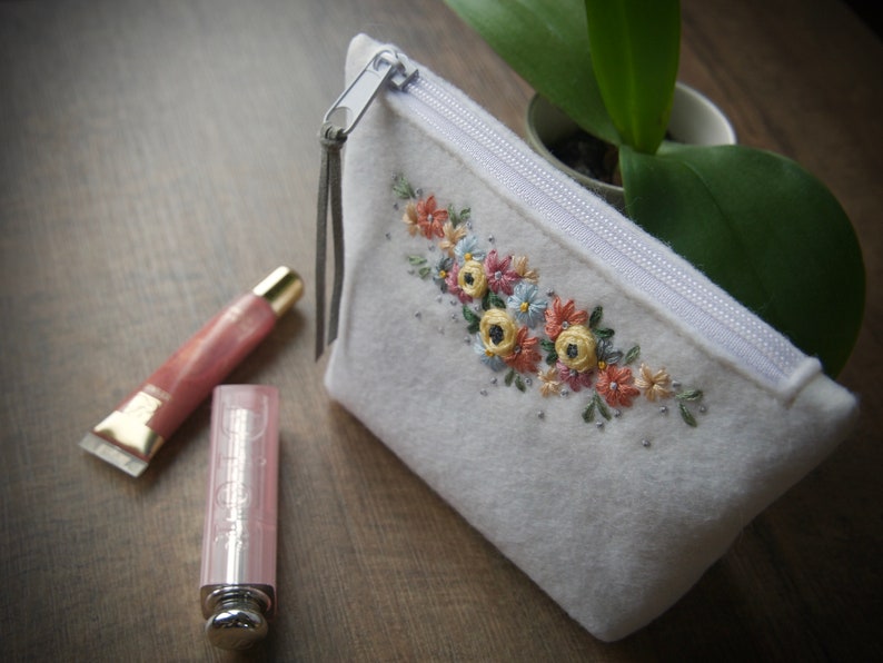 Wool Felt Pouch Purse Wallet ø MakeUp Bag ø Hand Embroidered ø Personalised Gift ø LoftFullOfGoodies image 5