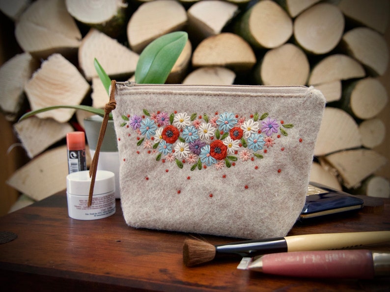 Wool Felt Pouch Purse Wallet ø MakeUp Bag ø Hand Embroidered ø Personalised Gift ø LoftFullOfGoodies image 9