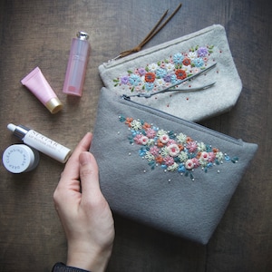 Wool Felt Pouch Purse Wallet ø MakeUp Bag ø Hand Embroidered ø Personalised Gift ø LoftFullOfGoodies image 1