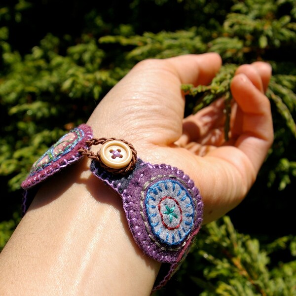 Purple Penny Wool Felt Cuff/Wristband